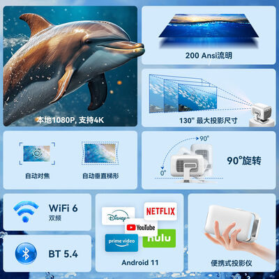 Shusen X3AQ Portable HD Home Theater 4K Gimbal Projector—Smart Mini Projector for Gaming and Education